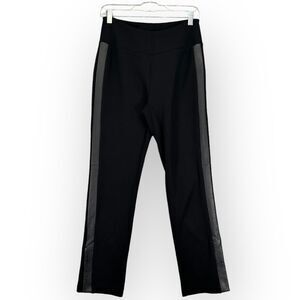 Eileen Fisher Leather Trim‎ Ponte Ankle Pants Women Size XS Black Slit Stretch